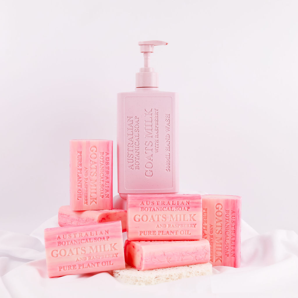 Goats Milk with Raspberry Hand Wash & Soap Bar Bundle